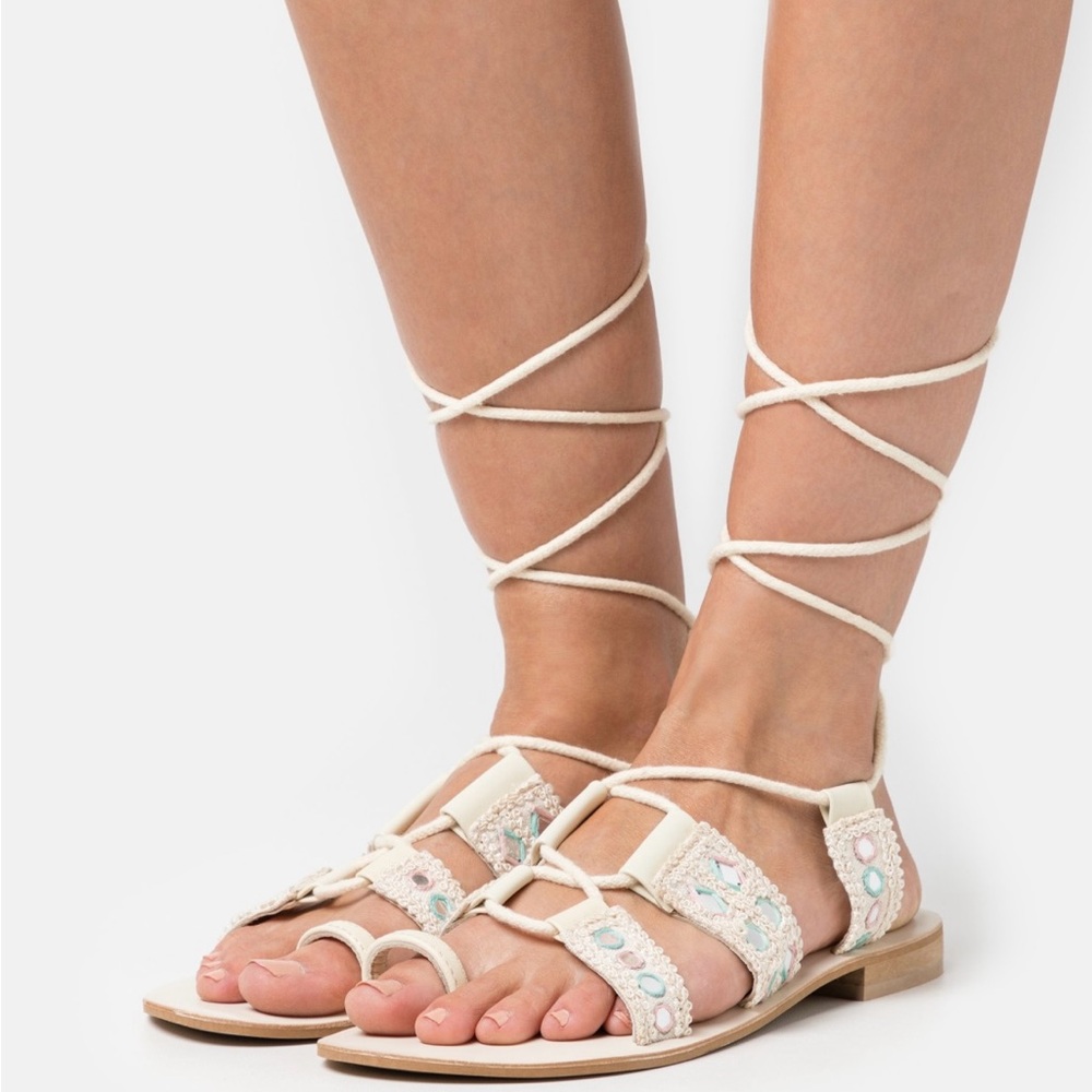 Free People Cream Lace-Up Gladiator Sandals